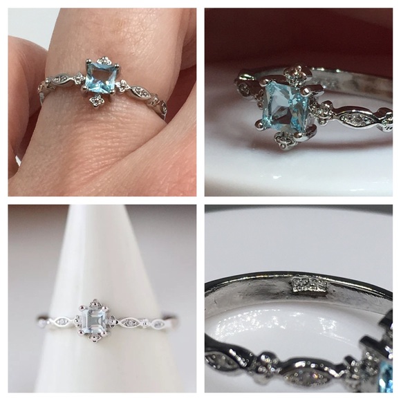 14k white gold aquamarine antique wedding ring - Picture 8 of 8
